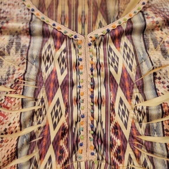 One World Live and let live patterned cap sleeve beaded tunic size Large - Picture 6 of 9